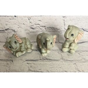 Vintage Homco Baby Elephant Set Of 3 Collectible Figurine #1400 Gray